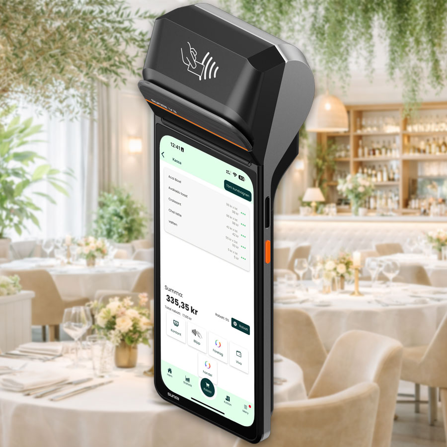 Sunmi V3 handhållen kassa i restaurang